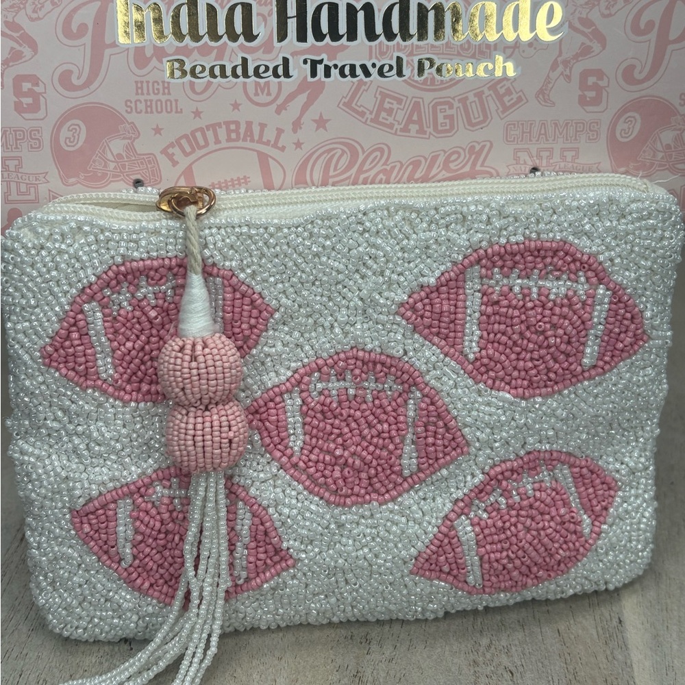 India Handmade Beaded Clutch - Pink and White